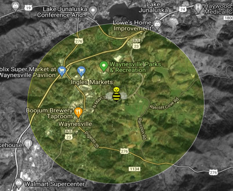 Technical foraging range (1.86 miles radius) from ZBees Apiary.